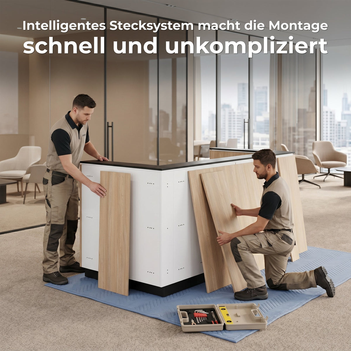 ICE Empfangstheke | 2204 x 1022 mm, Echtholzfurnier Nussbaum - 6 Lightbox Main Image