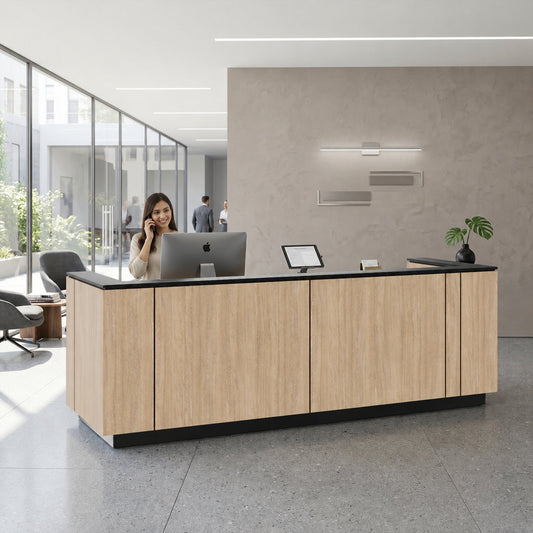 ICE reception desk | 3214 x 1022 mm, amber oak