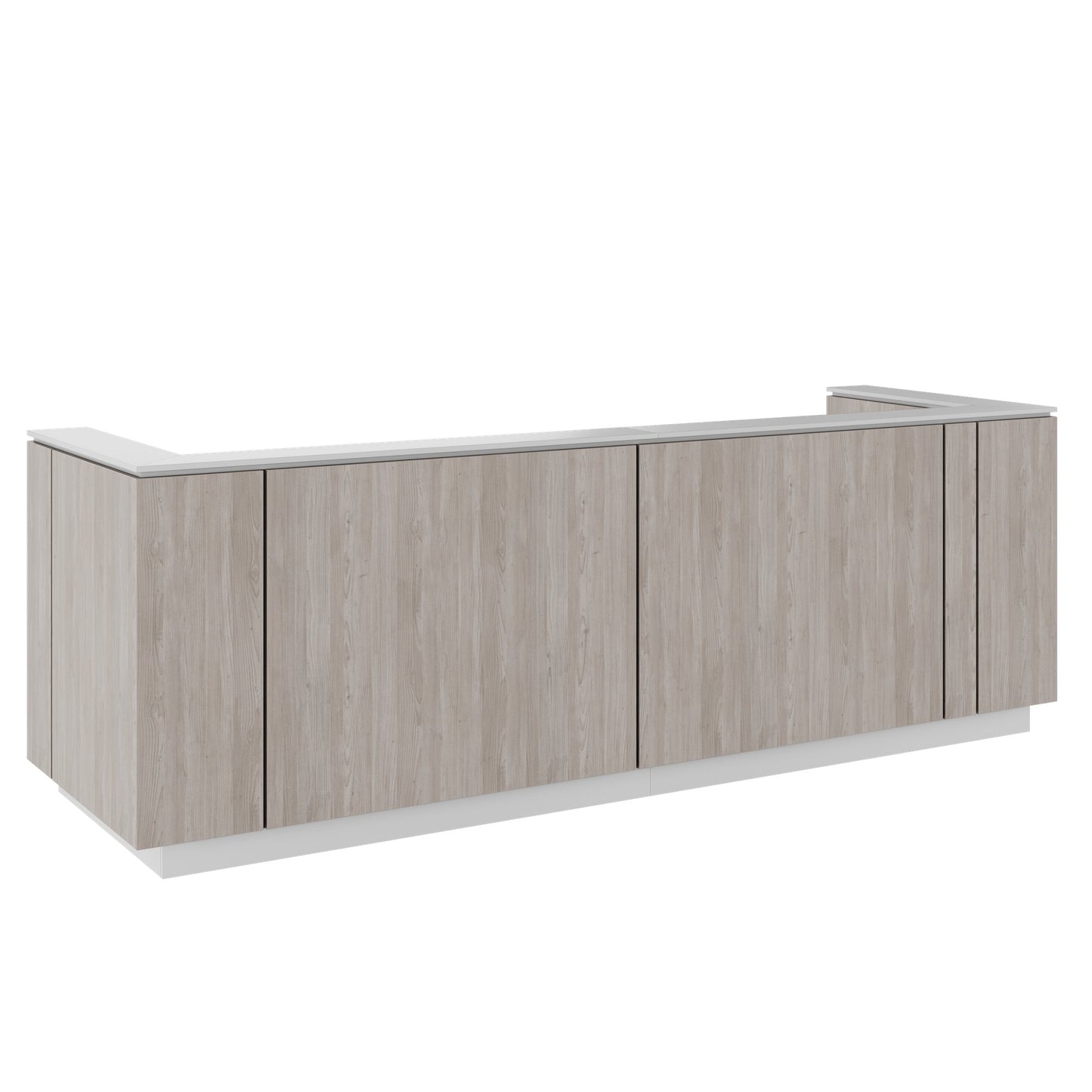 ICE reception desk | 3214 x 1022 mm, gray northern oak