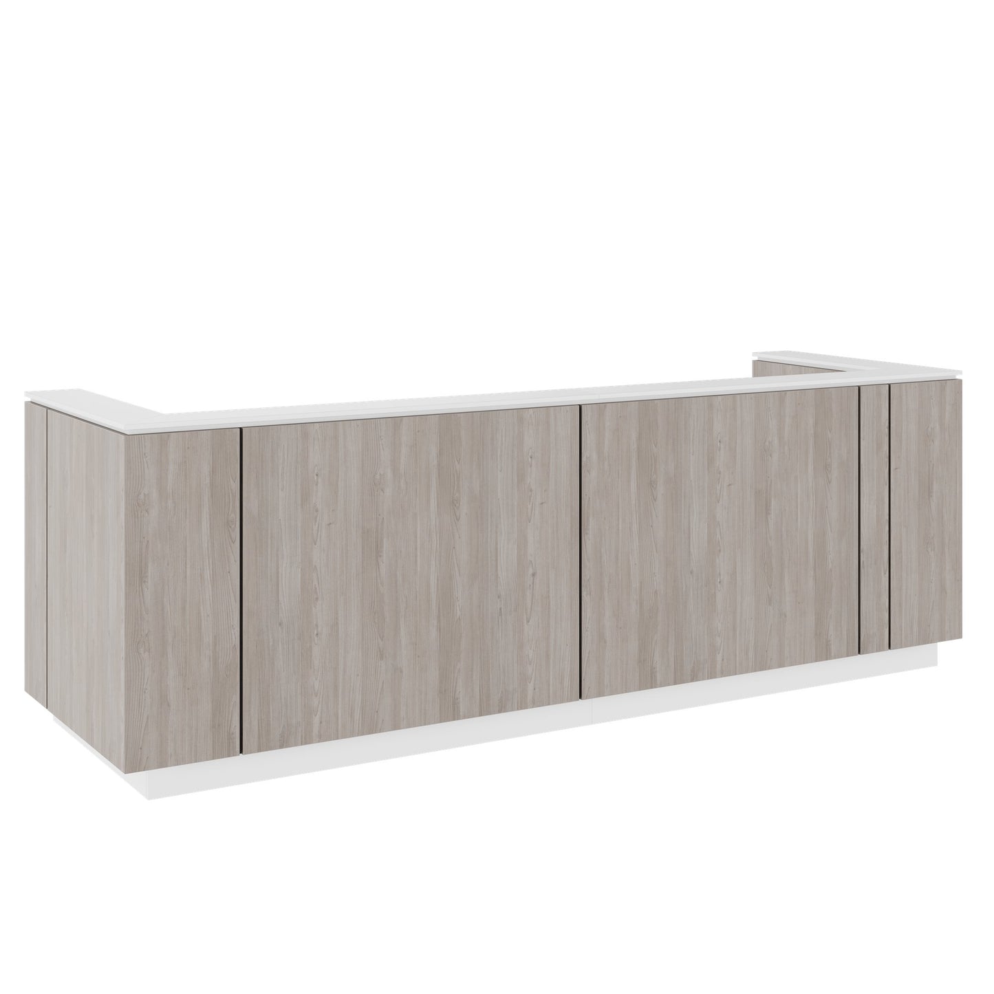 ICE reception desk | 3214 x 1022 mm, gray northern oak