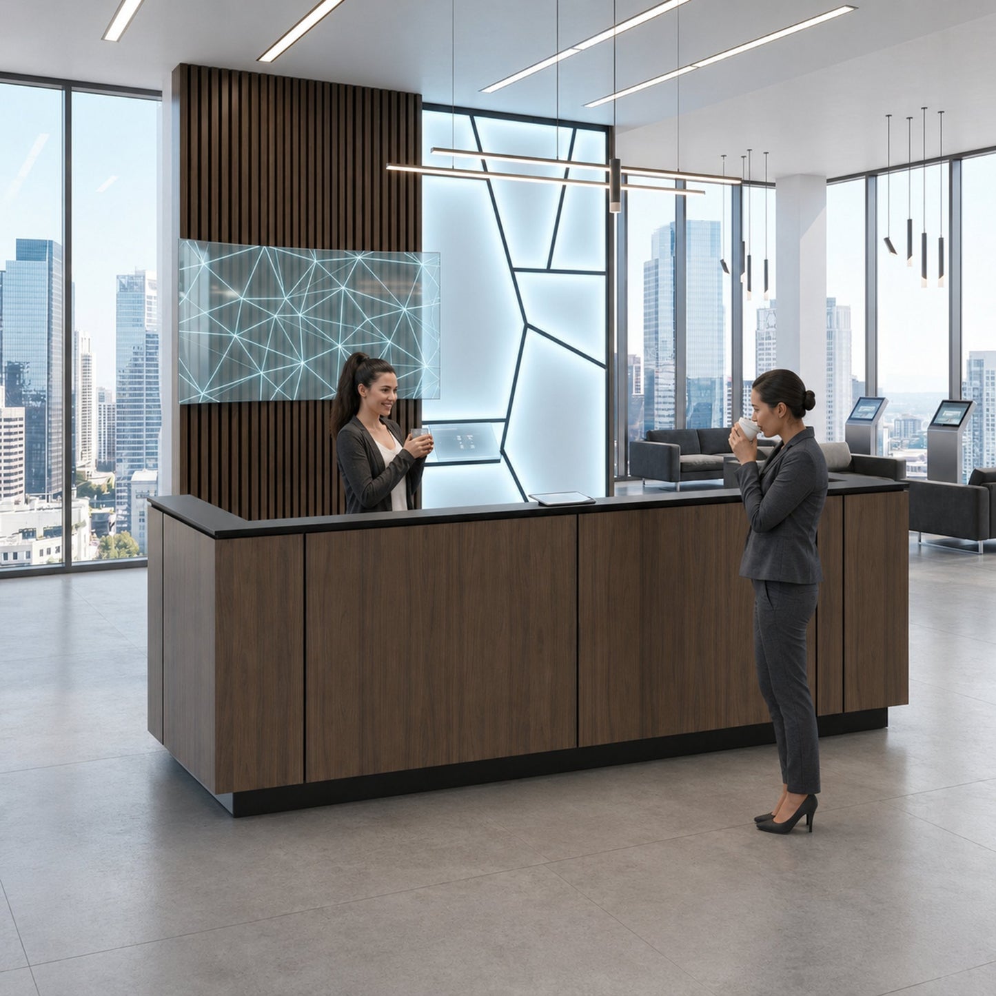 ICE reception desk | 3214 x 1022 mm, walnut
