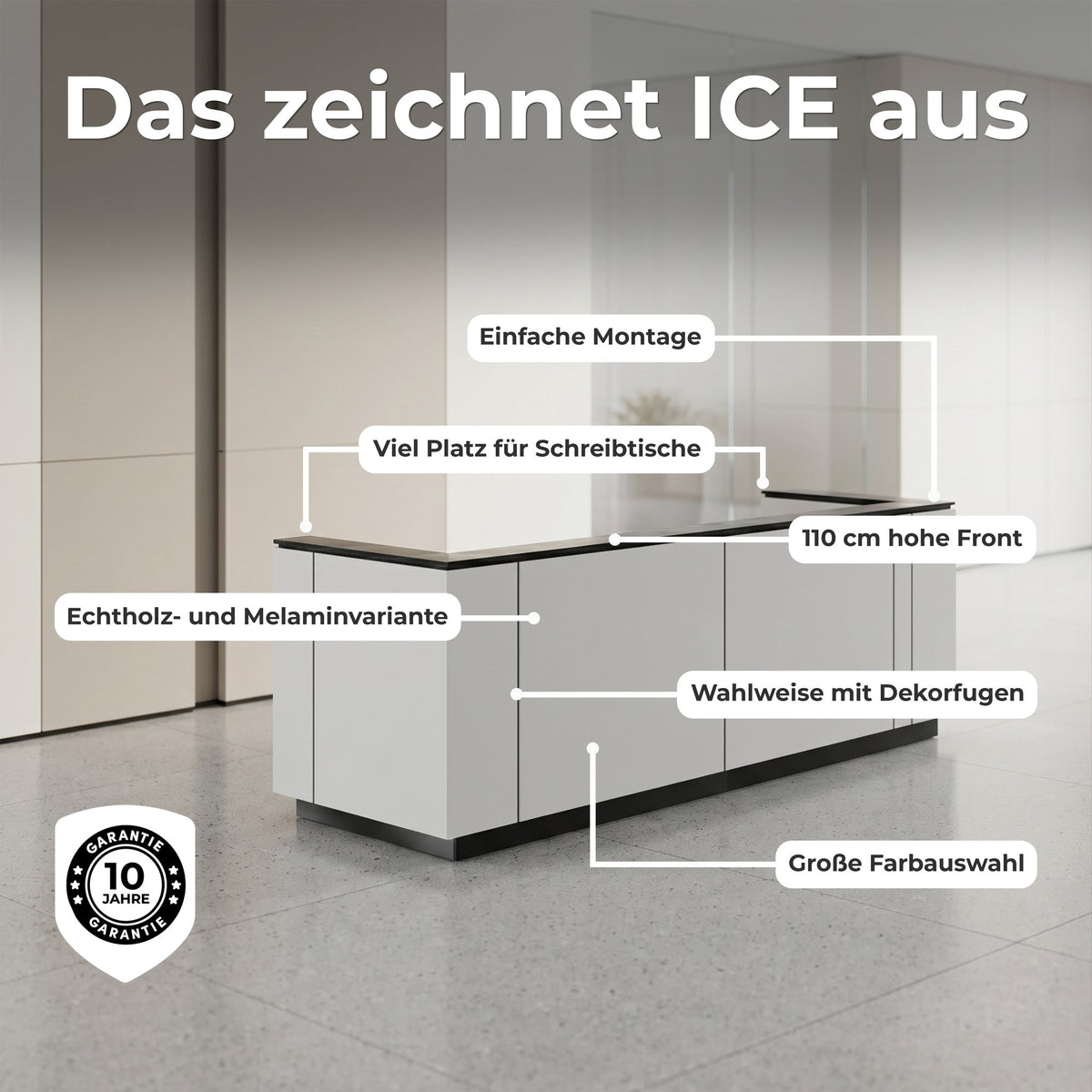 ICE Empfangstheke | 3214 x 1022 mm, Weiß - 2 Lightbox Main Image