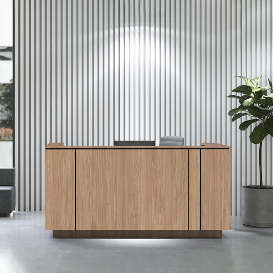 ICE reception desk | 2204 x 1022 mm, amber oak