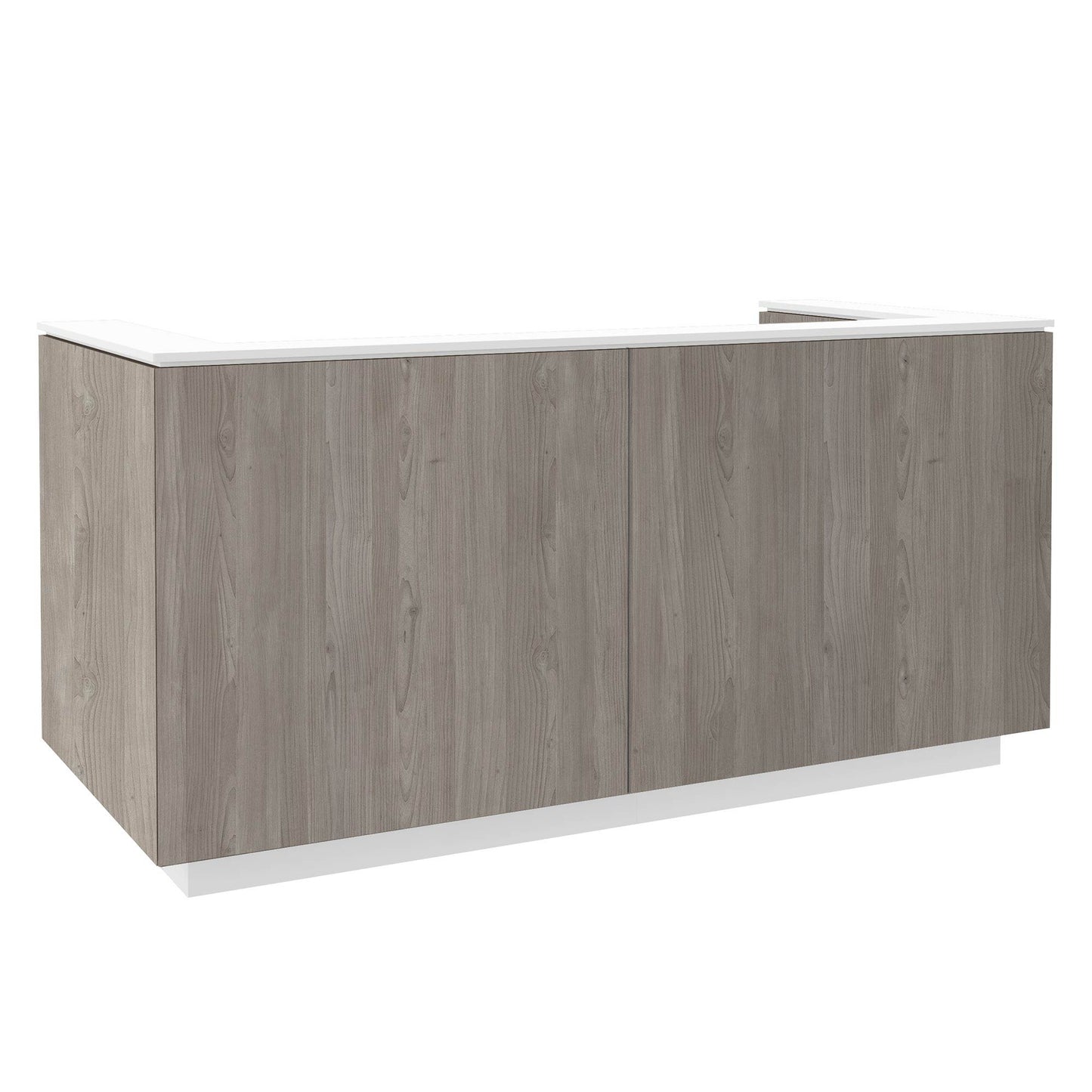 ICE reception desk | 2204 x 1022 mm, gray northern oak