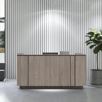 ICE reception desk | 2204 x 1022 mm, gray northern oak