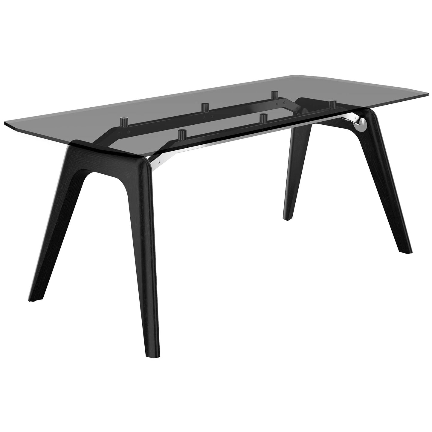 Table de réunion BRALCO RAIL | 1800 - 2400 mm (6 - 8 personnes) | Plateau en verre teinté gris, structure en bois de chêne massif