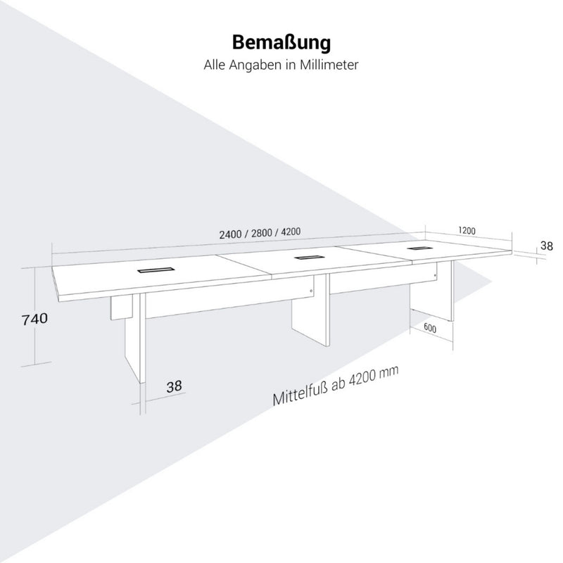 BRALCO SILE Konferenztisch | 2400 - 4200 mm (6 - 16 Personen), elektrifiziert, Schwarz - 9 Main Image