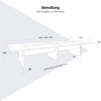 Table de conférence BRALCO SILE | 3200 - 4800 mm (6 - 20 personnes), insert central, chêne