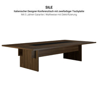 Table de conférence BRALCO SILE | 3200 - 4800 mm (6 - 20 personnes), insert central, noyer