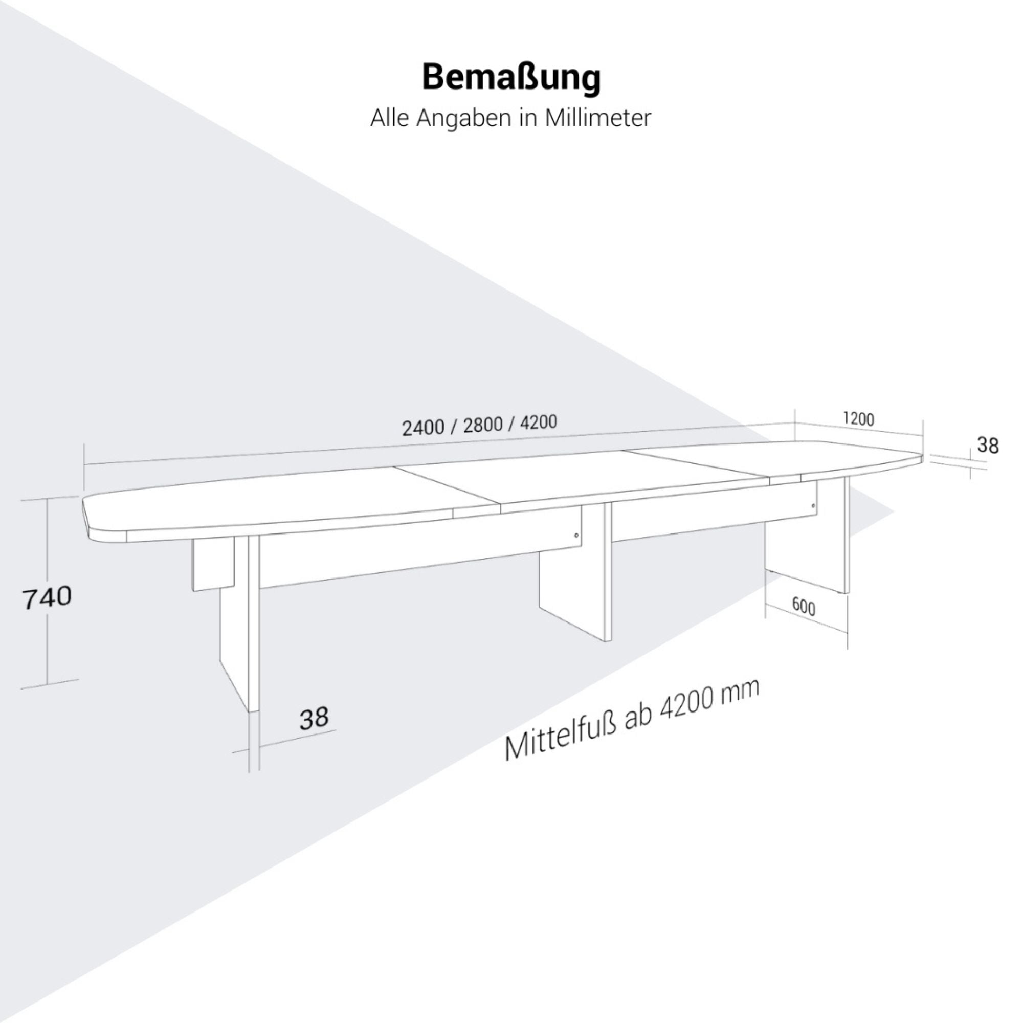 Bralco SILE Tableau de conférence | Forme de démarrage, 2400 - 4200 mm (6 - 16 personnes), arbre de câble en option, chêne