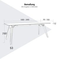 BRALCO RAIL Schreibtisch | 1800 - 2400 mm | Glas-Tischplatte, Eiche-Massivholz-Gestell