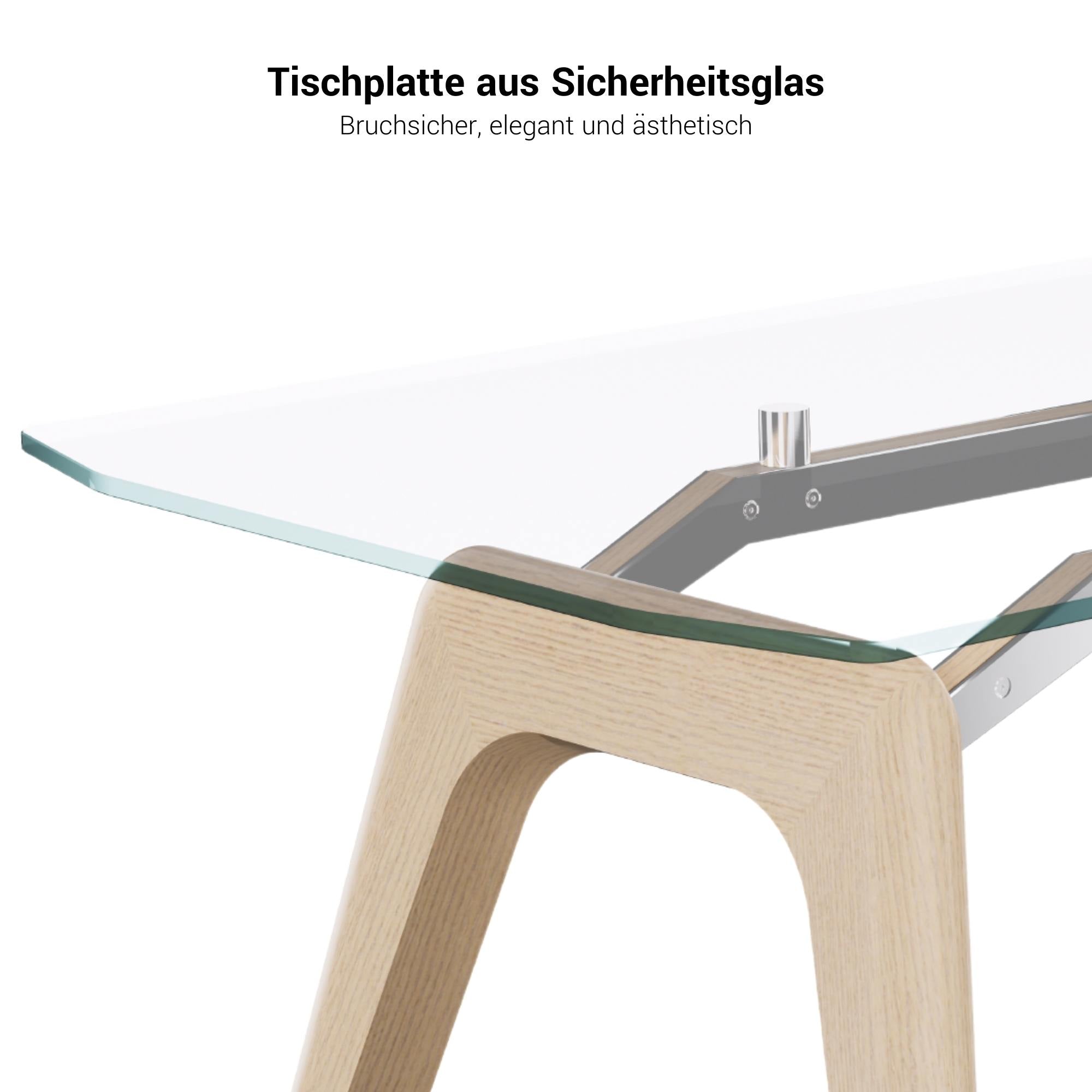 BRALCO RAIL Schreibtisch | 1800 - 2400 mm | Glas-Tischplatte, Eiche-Massivholz-Gestell