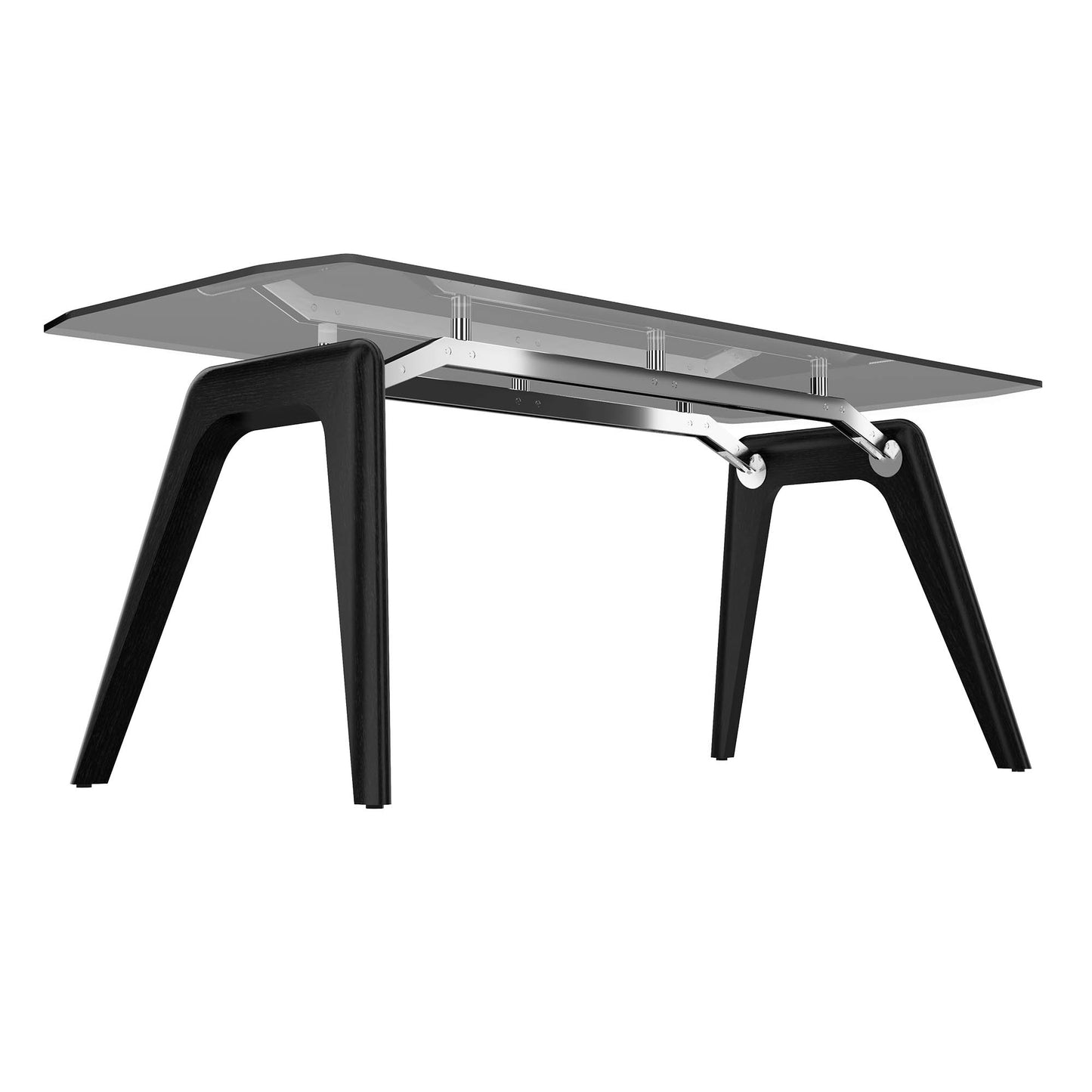 BRALCO RAIL desk | 1800 - 2400mm | Gray tinted glass table top, solid oak wood frame