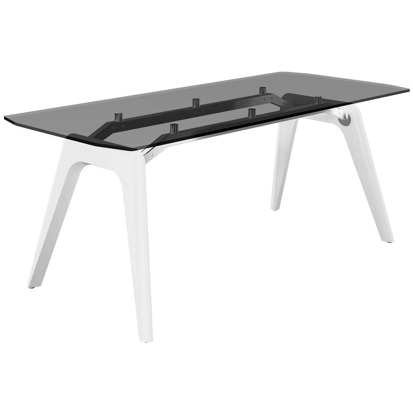 BRALCO RAIL desk | 1800 - 2400mm | Gray tinted glass table top, solid oak wood frame