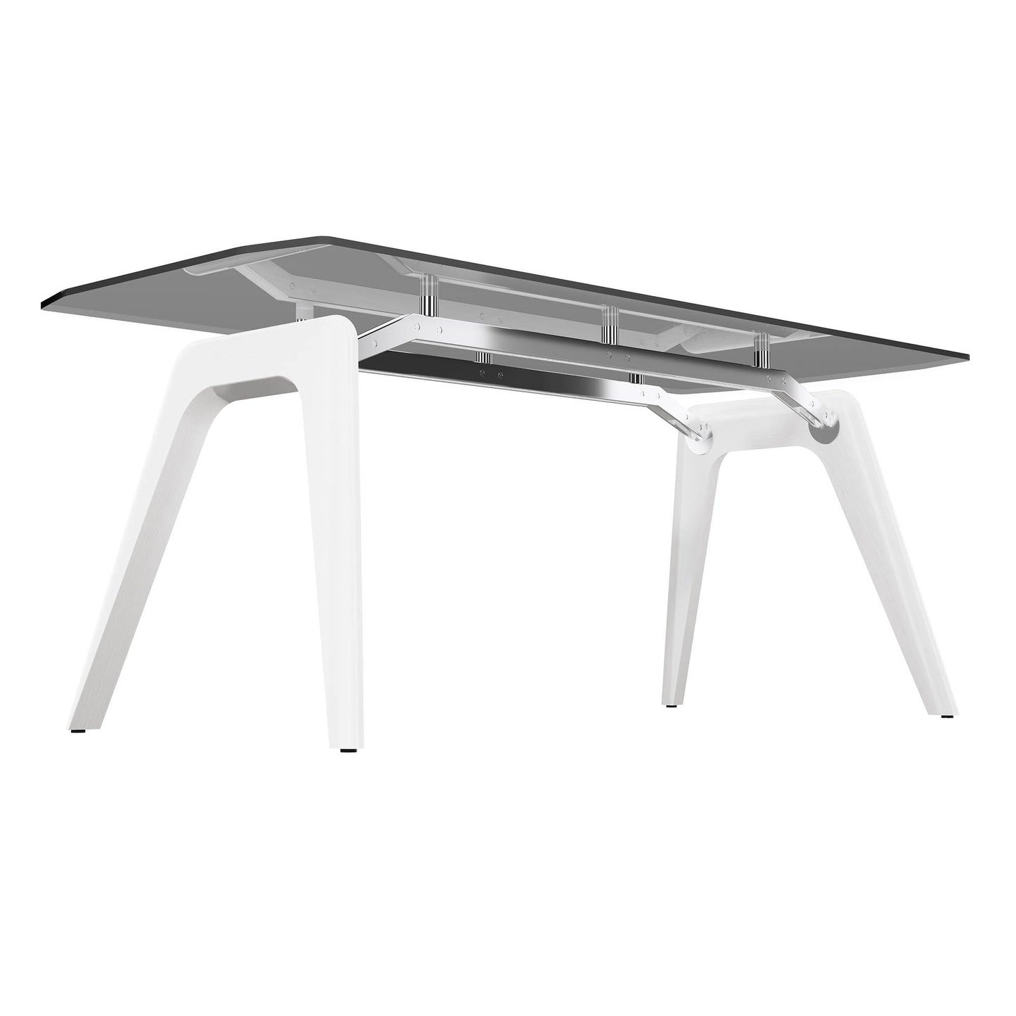 BRALCO RAIL desk | 1800 - 2400mm | Gray tinted glass table top, solid oak wood frame