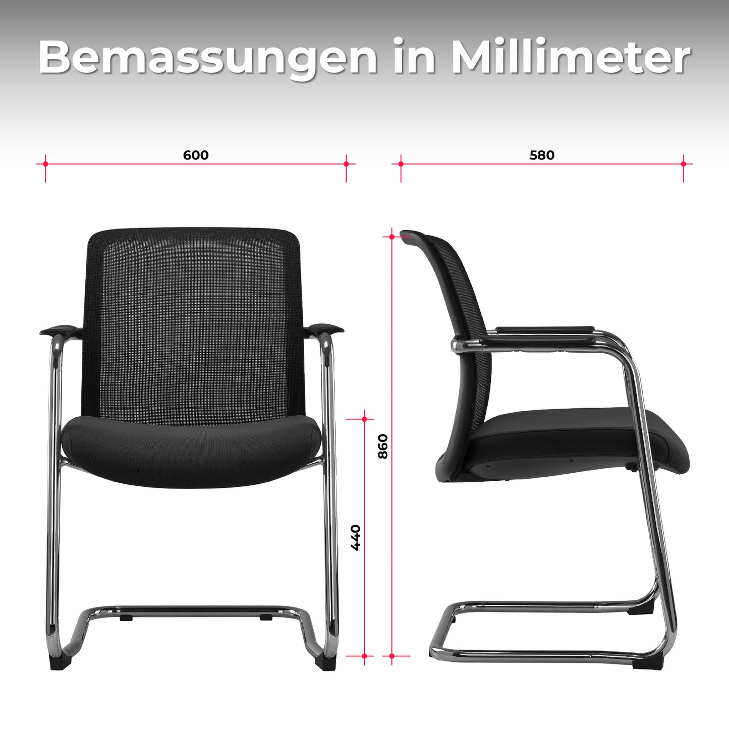 KYRA Cantilever Chair | Fixed Armrests, Black