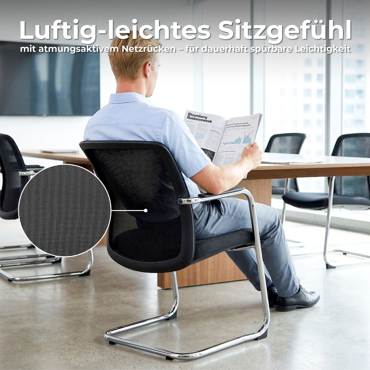 KYRA Cantilever Chair | Fixed Armrests, Black - 10 Lightbox Main Image