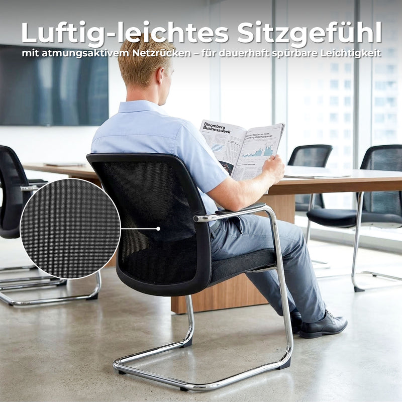 KYRA Cantilever Chair | Fixed Armrests, Black - 10 Main Image