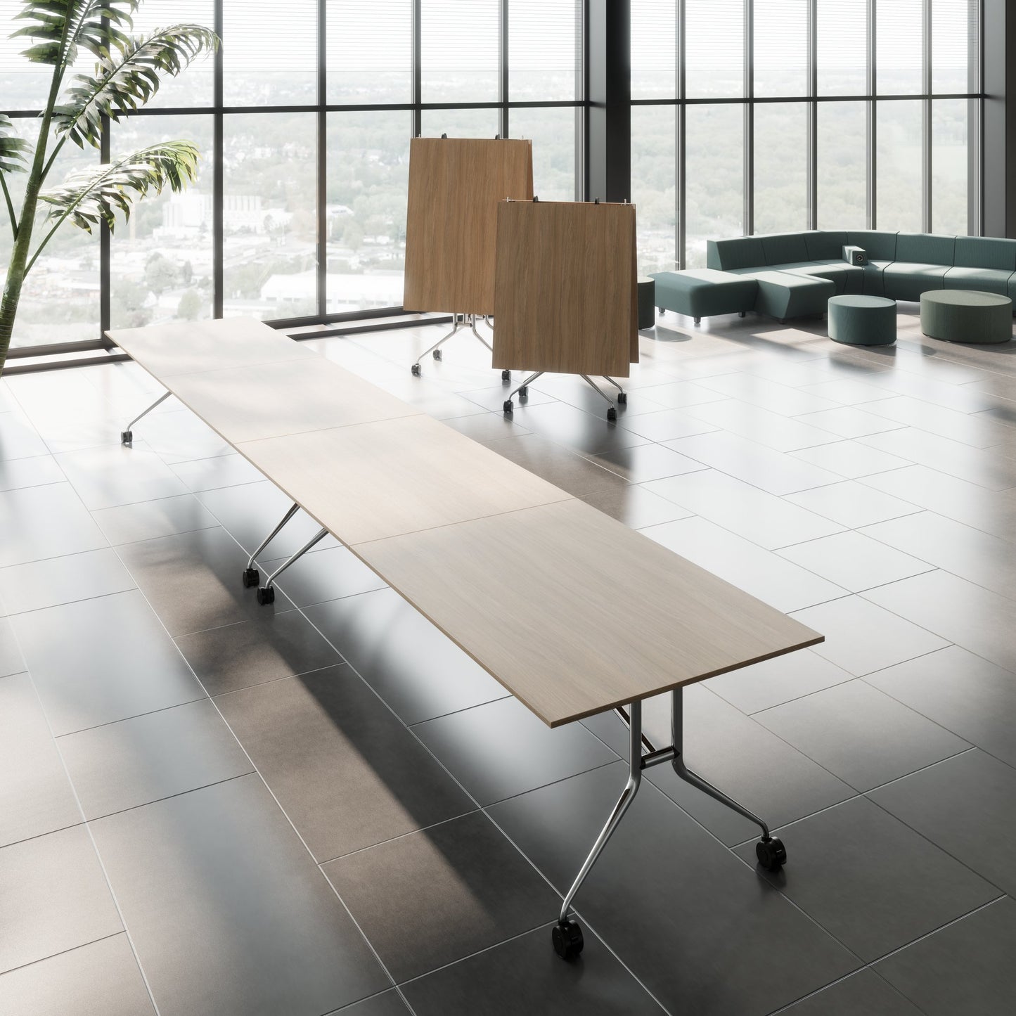 Mara Argo LIBRO Tabella pieghevole | 2400 - 2800 x 1000 mm (8-10 persone), rotolabile, pieghevole, quercia ambra