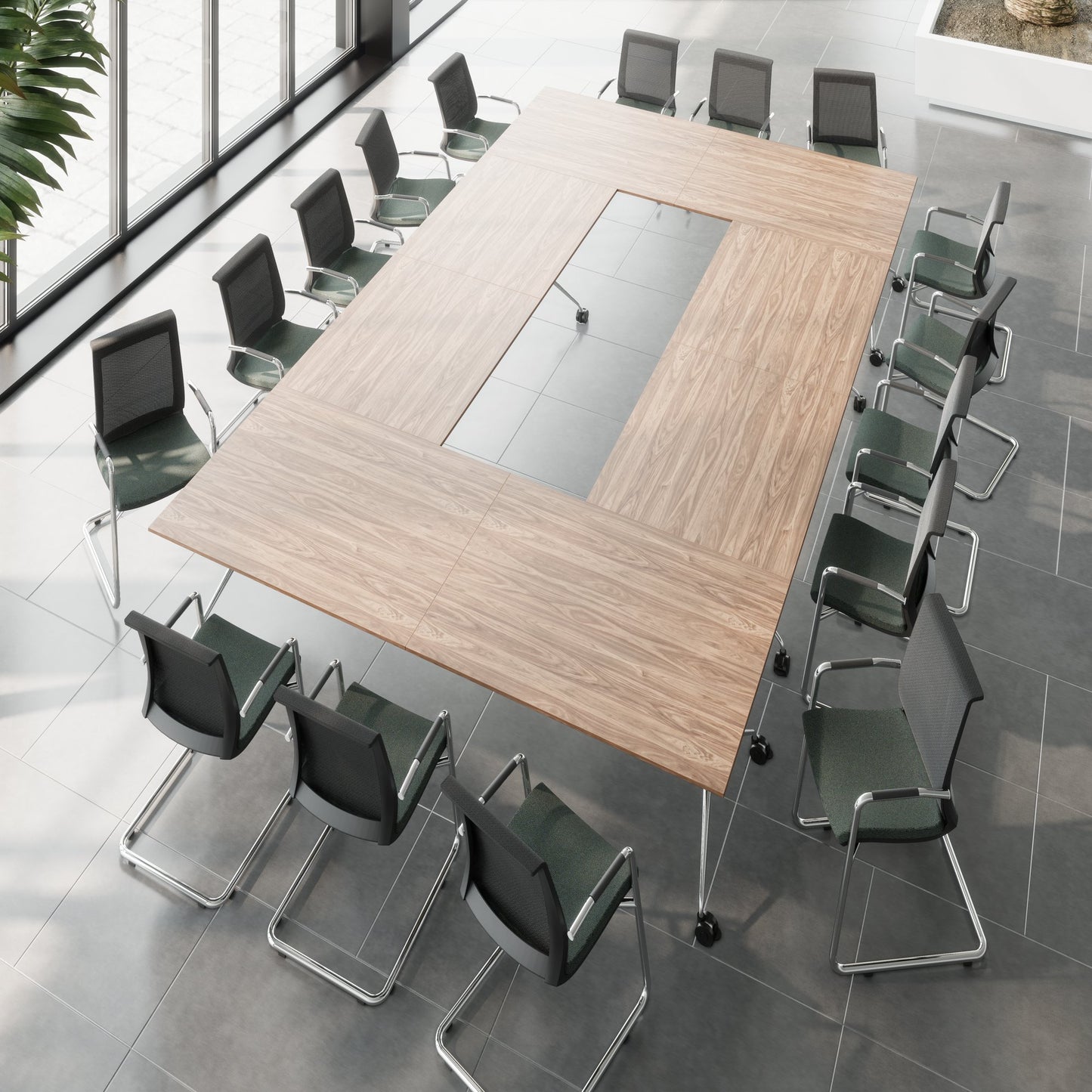 MARA - ARGO LIBRO Klapptisch | 2400 - 2800 x 1000 mm (8 - 10 Personen), rollbar, faltbar, Echtholz-Furnier Nussbaum