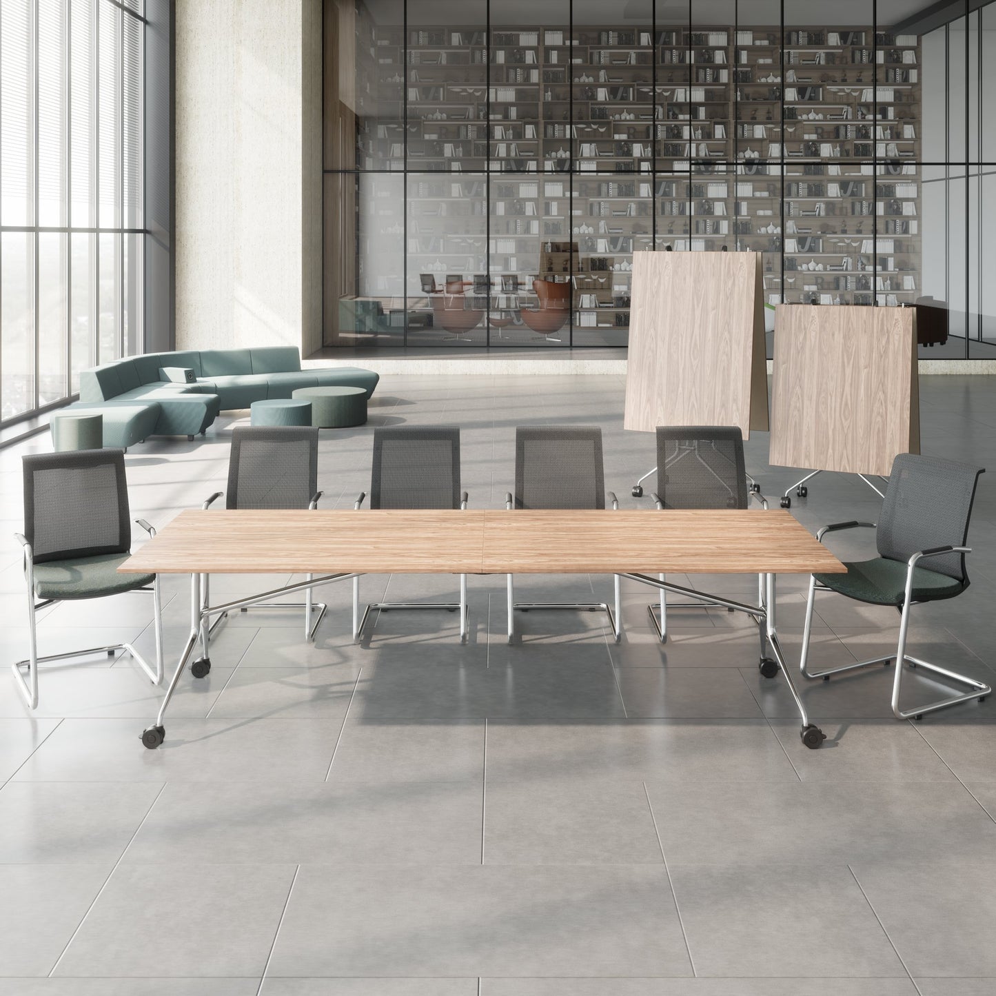 MARA - ARGO LIBRO Klapptisch | 2400 - 2800 x 1000 mm (8 - 10 Personen), rollbar, faltbar, Echtholz-Furnier Nussbaum