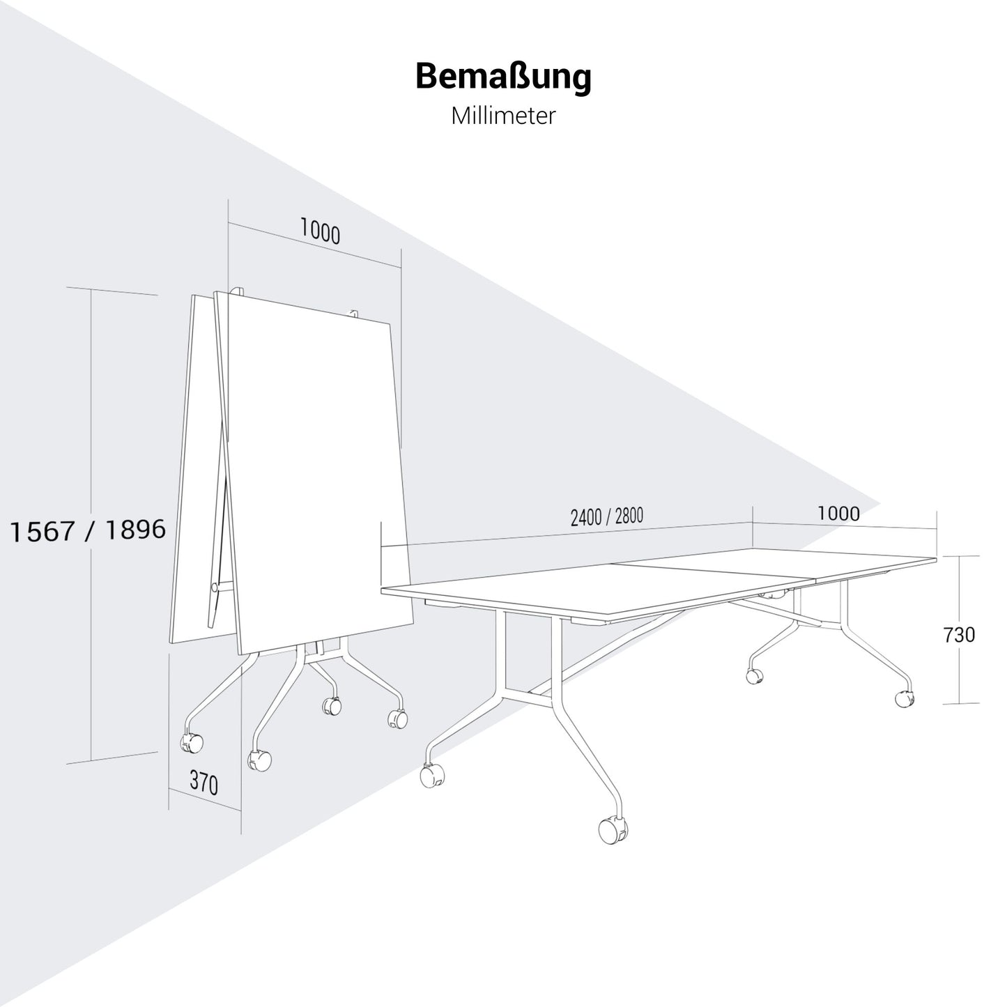 MARA ARGO LIBRO Klapptisch | 2400 - 2800 x 1000 mm (8 - 10 Personen), rollbar, faltbar, Weiß