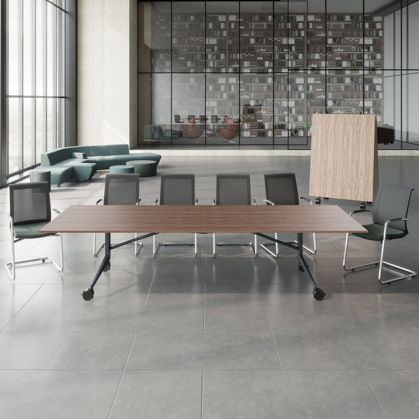 MARA TIMMY LIBRO conference table | 3200 x 1200 mm (10 - 14 people), rollable, foldable, real wood veneer walnut