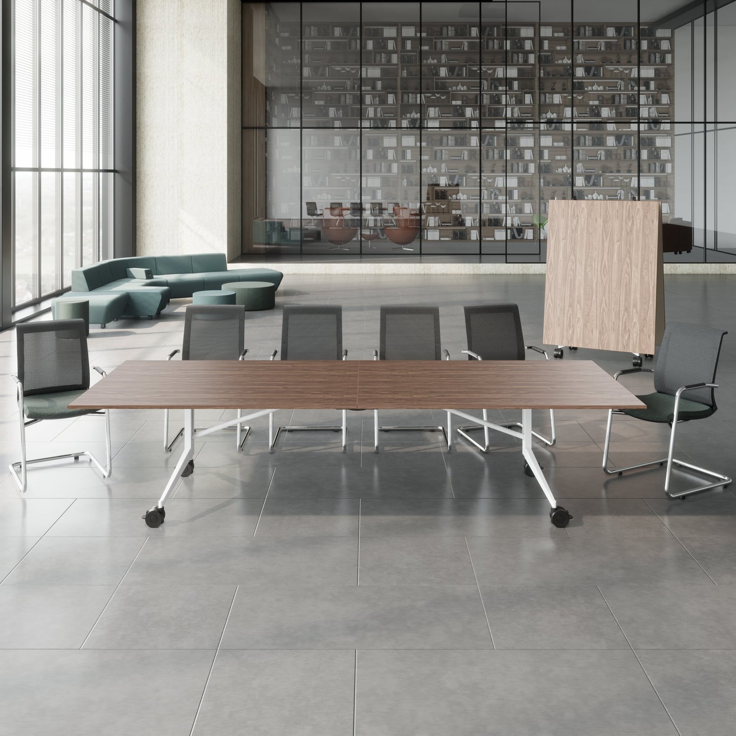 MARA TIMMY LIBRO conference table | 3200 x 1200 mm (10 - 14 people), rollable, foldable, real wood veneer walnut