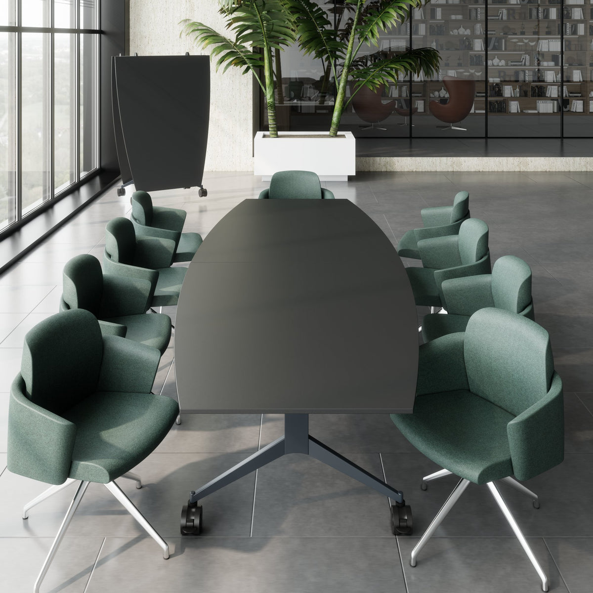 MARA - TIMMY LIBRO Konferenztisch | Bootsform, 3200 x 1200 mm (10 - 14 Personen), rollbar, faltbar, Anthrazit - 4 Lightbox Main Image