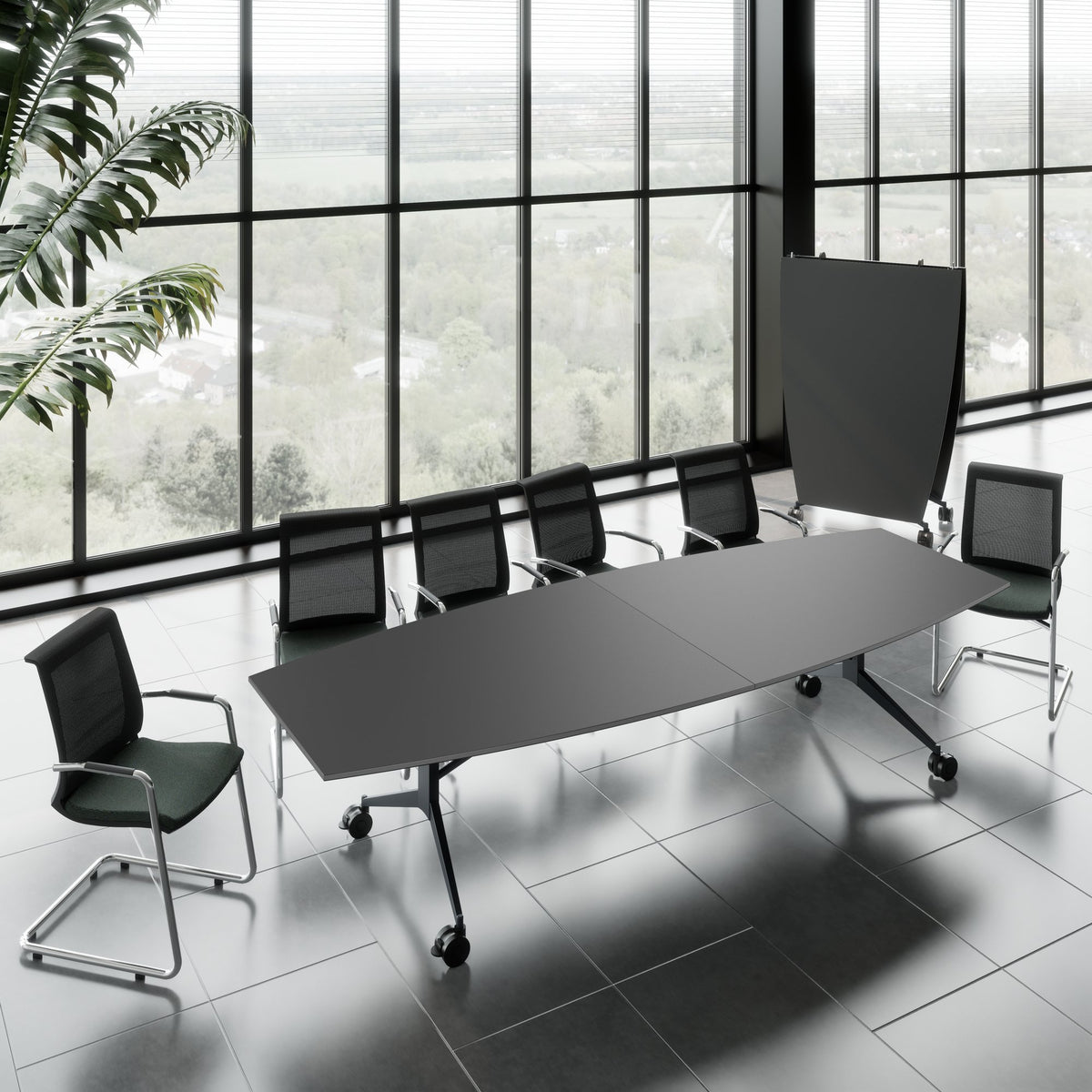 MARA - TIMMY LIBRO Konferenztisch | Bootsform, 3200 x 1200 mm (10 - 14 Personen), rollbar, faltbar, Anthrazit - 1 Lightbox Main Image