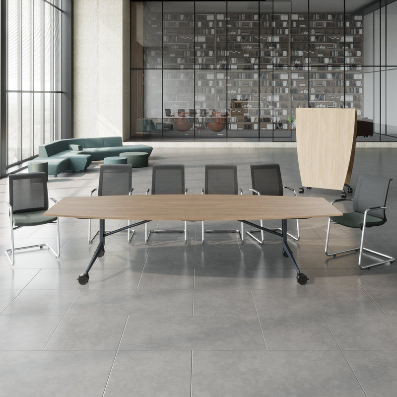 MARA - TIMMY LIBRO Konferenztisch | Bootsform, 3200 x 1200 mm (10 - 14 Personen), rollbar, faltbar, Bernsteineiche - 3 Main Image