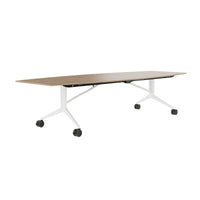 MARA TIMMY Table de conférence LIBRO | Forme bateau, 3200 x 1200 mm (10 - 14 personnes), enroulable, pliable, chêne ambré