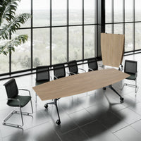 MARA TIMMY LIBRO conference table | Boat shape, 3200 x 1200 mm (10 - 14 people), rollable, foldable, amber oak