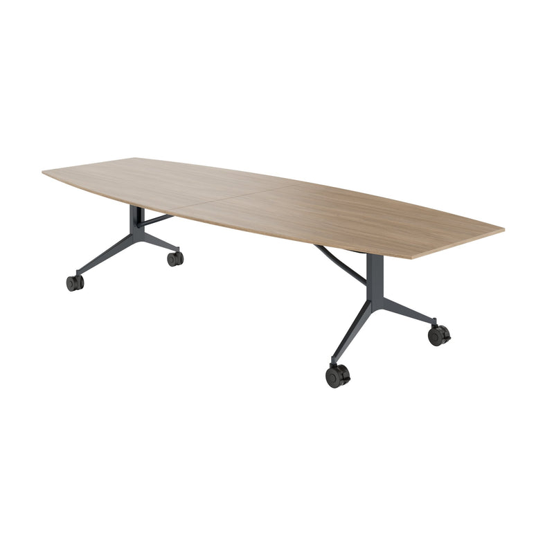 MARA - TIMMY LIBRO Konferenztisch | Bootsform, 3200 x 1200 mm (10 - 14 Personen), rollbar, faltbar, Bernsteineiche - 7 Main Image