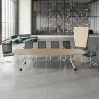 MARA TIMMY LIBRO conference table | Boat shape, 3200 x 1200 mm (10 - 14 people), rollable, foldable, amber oak