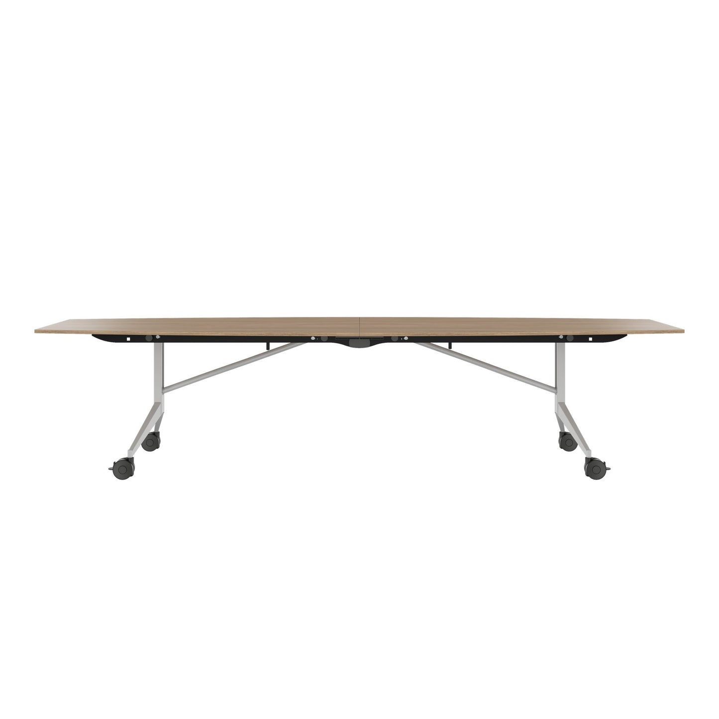 MARA TIMMY Table de conférence LIBRO | Forme bateau, 3200 x 1200 mm (10 - 14 personnes), enroulable, pliable, chêne ambré