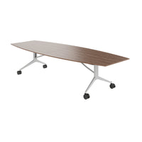 MARA TIMMY Table de conférence LIBRO | Forme bateau, 3200 x 1200 mm (10 - 14 personnes), enroulable, pliable, placage bois véritable noyer