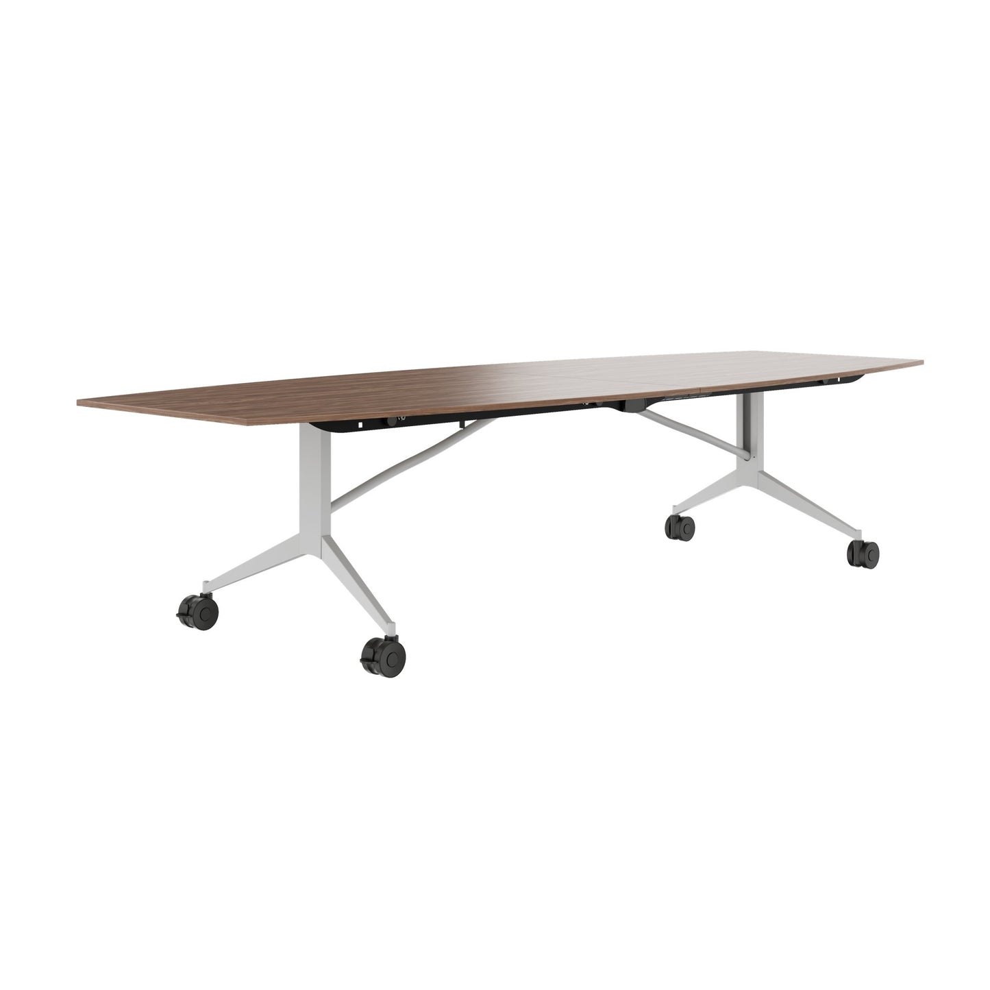 MARA TIMMY Table de conférence LIBRO | Forme bateau, 3200 x 1200 mm (10 - 14 personnes), enroulable, pliable, placage bois véritable noyer