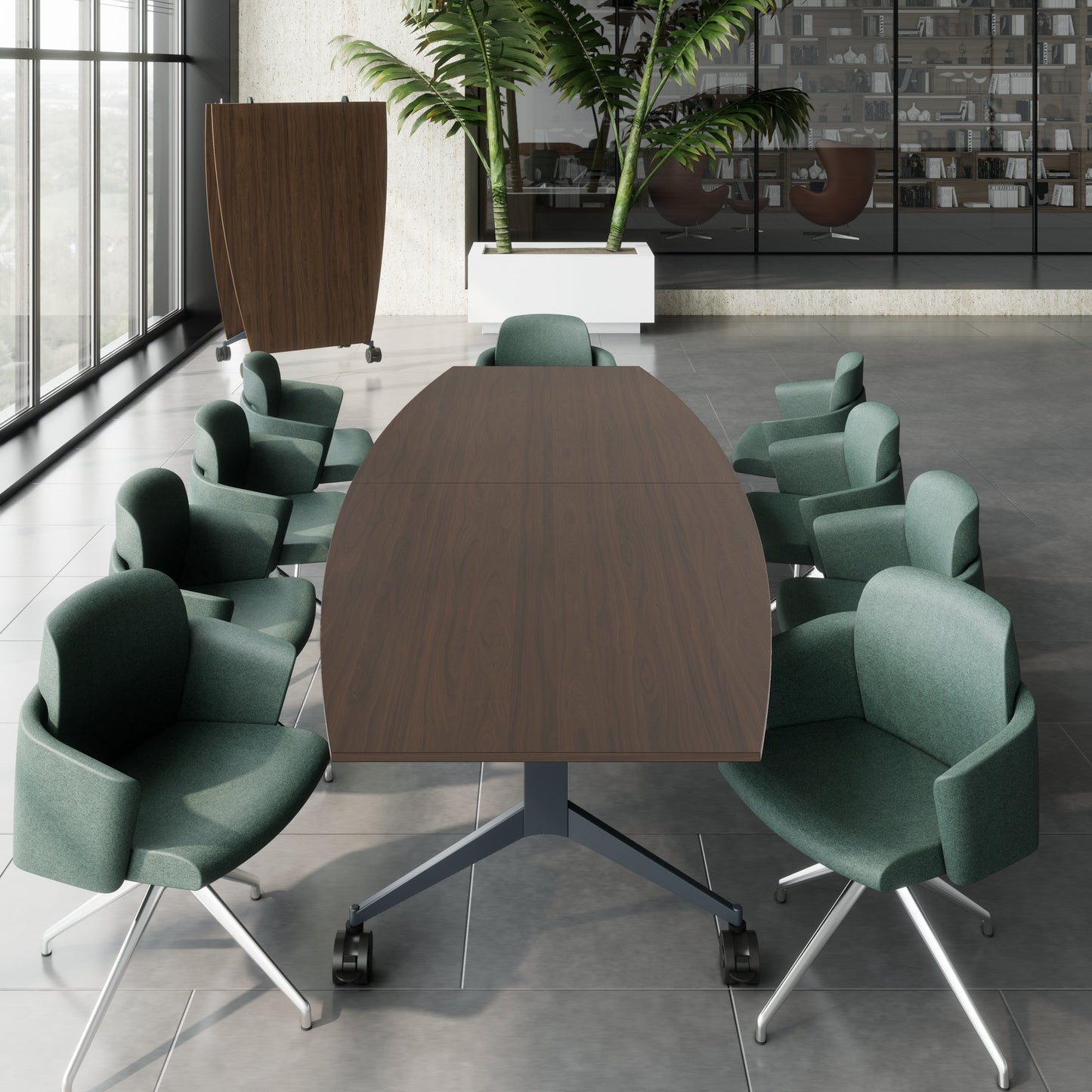 Mara TIMMY LIBRO Conference table | Boot shape, 3200 x 1200 mm (10 - 14 people), rollable, foldable, walnut