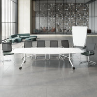 MARA - TIMMY LIBRO Table de conférence | forme bateau, 3200 x 1200 mm (10 - 14 personnes), roulante, pliable,  blanc