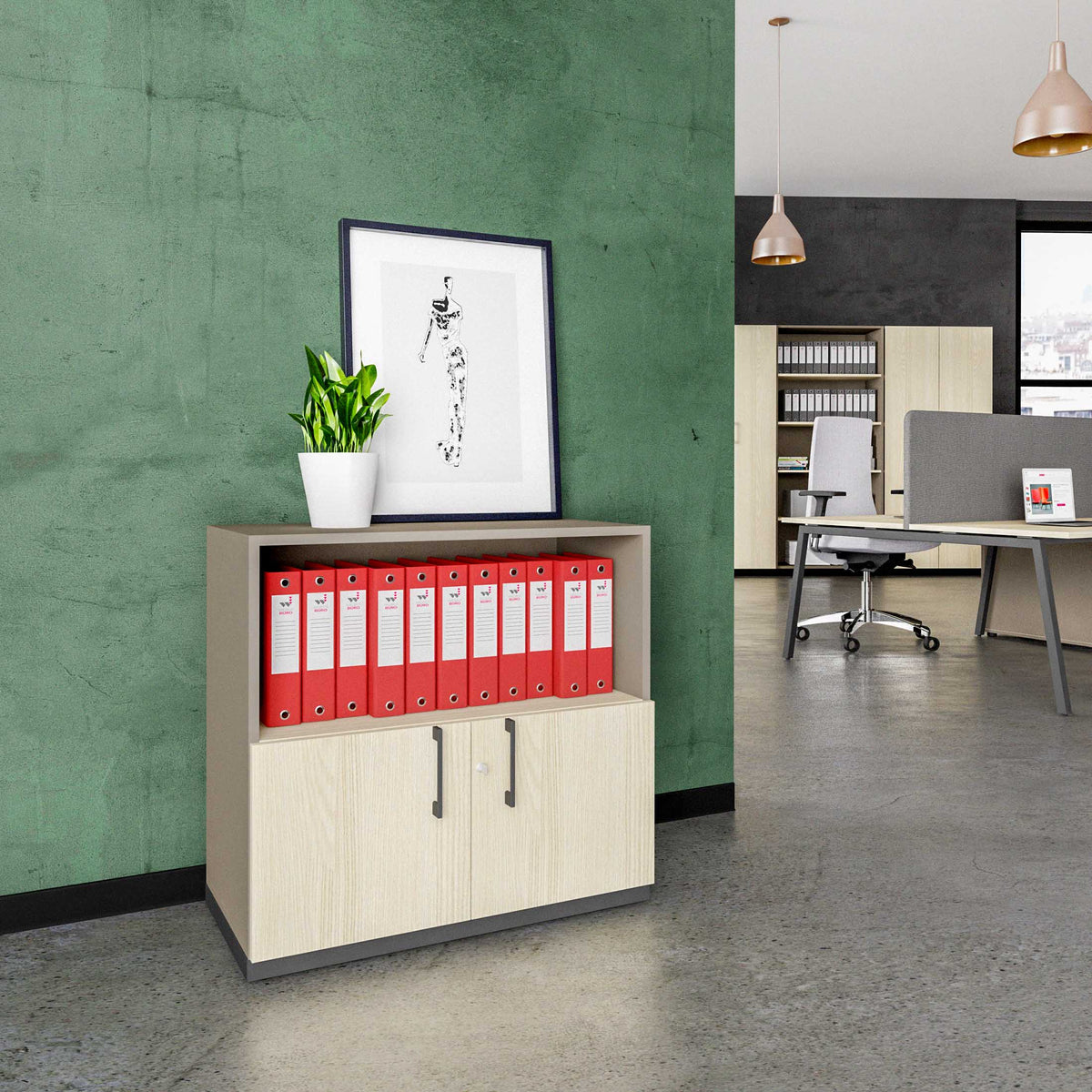 CHOICE Armadio combinato | 2 OH, 800 x 760 mm, grigio cubanite / frassino sabbia  - 1 Lightbox Main Image