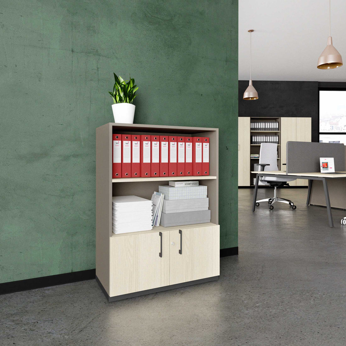 CHOICE combination cabinet | 3 OH, 800 x 1115 mm, Cubanite gray / sand ash - 1 Lightbox Main Image