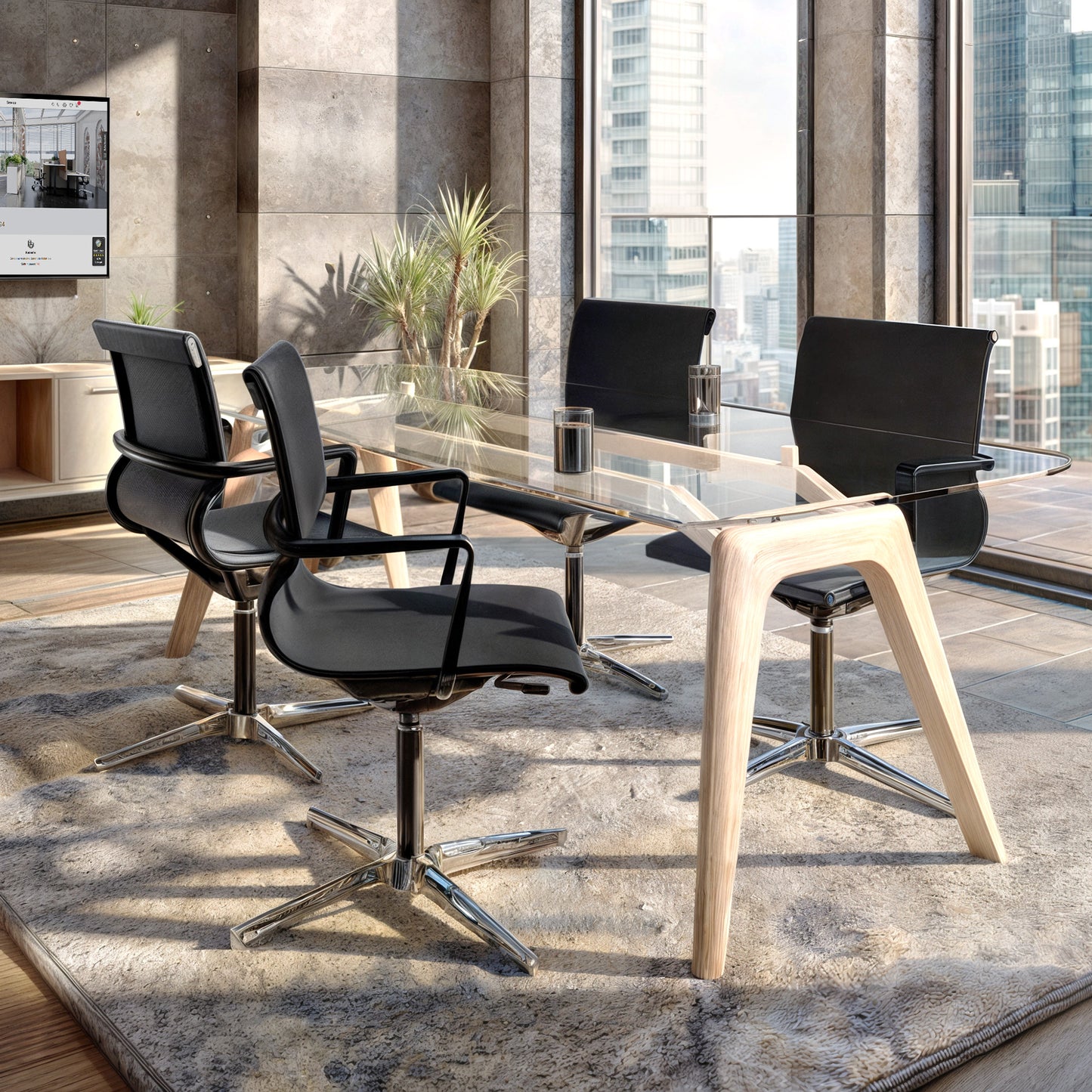 PROV-1 Konferenzstuhl | Atmungsaktiver Netzrücken, höhenverstellbar, Schwarz