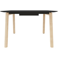 Table de conférence NOVA WOOD | Cadre en bois massif électrifié, 1200 x 1200 mm, HPL FENIX Noir