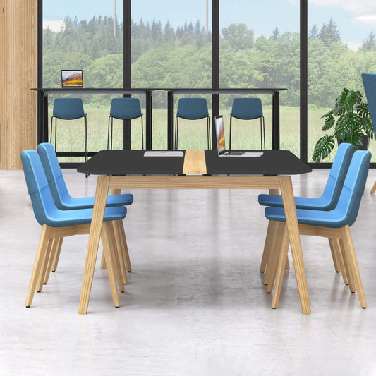 NOVA WOOD conference table | Electrified, solid wood frame, 1200 x 1200 mm, HPL FENIX Black