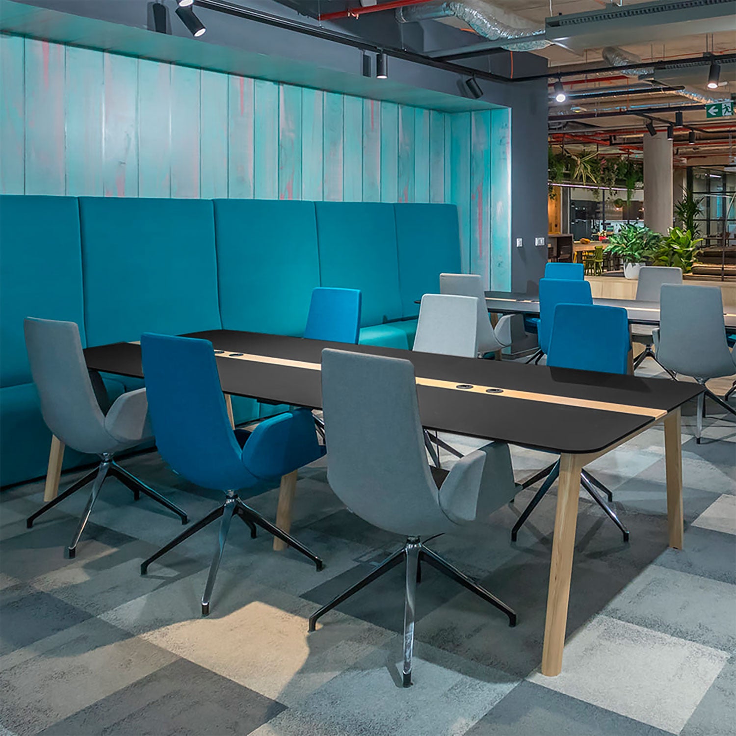 NOVA WOOD Tabella della conferenza | Fiame in legno elettrificato, 1800 x 1200 mm, HPL Fenix ​​nero