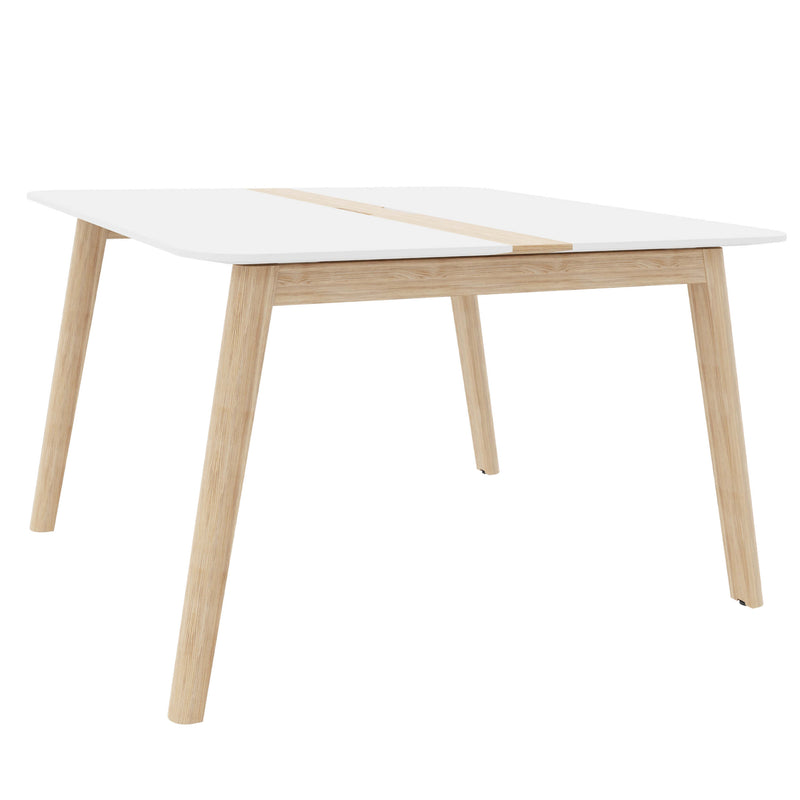 NOVA WOOD Konferenztisch | Elektrifiziert, Massivholz-Gestell, 1200 x 1200 mm, HPL Weiß - 2 Main Image