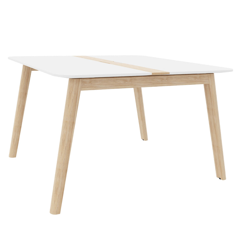 NOVA WOOD Conference table | Electrified, solid wood frame, 1200 x 1200 mm, HPL white