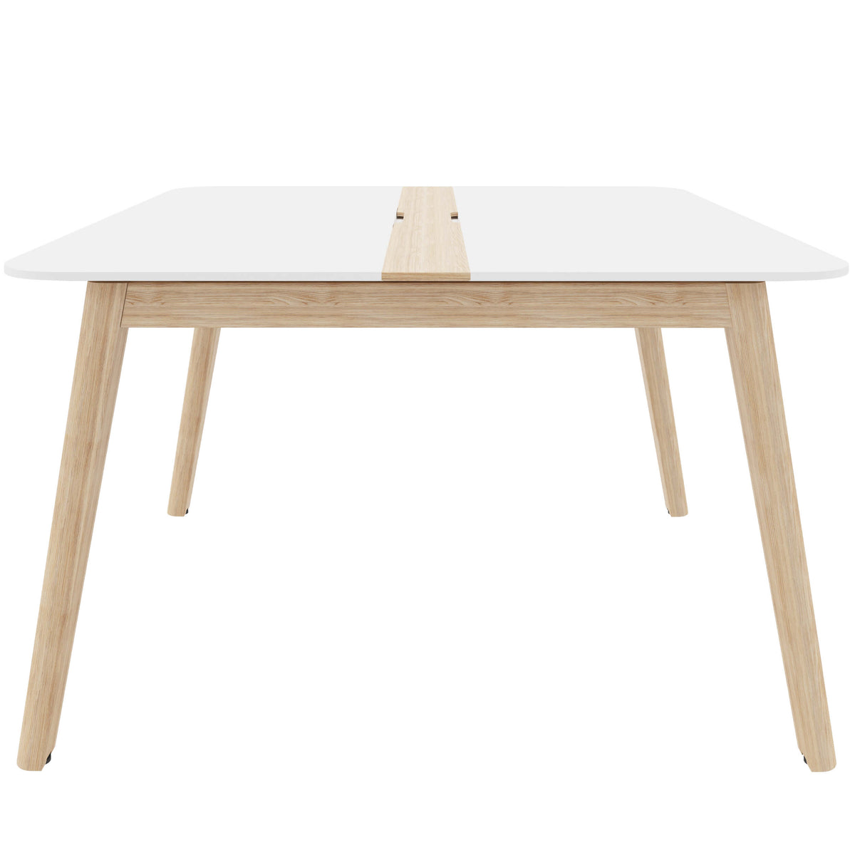 NOVA WOOD Konferenztisch | Elektrifiziert, Massivholz-Gestell, 1200 x 1200 mm, HPL Weiß - 3 Lightbox Main Image
