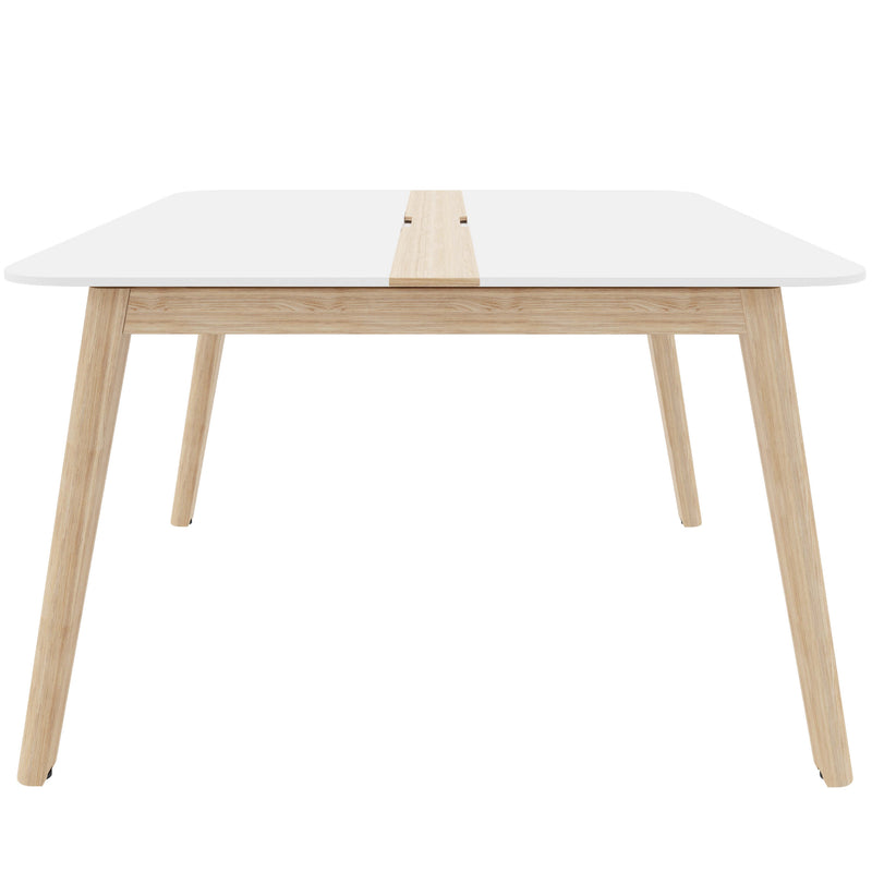 NOVA WOOD Konferenztisch | Elektrifiziert, Massivholz-Gestell, 1200 x 1200 mm, HPL Weiß - 3 Main Image